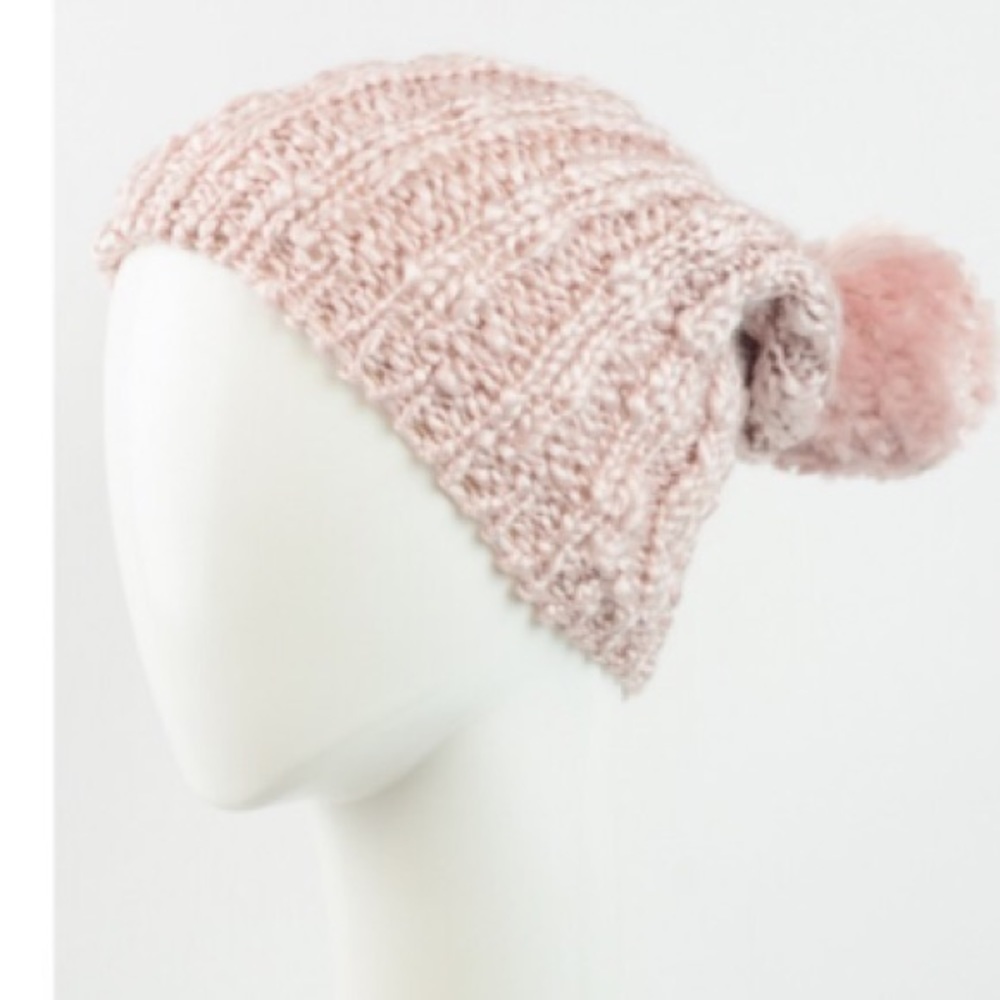 Baby Pink Slouchy Pom Beanie - Picture 2 of 4